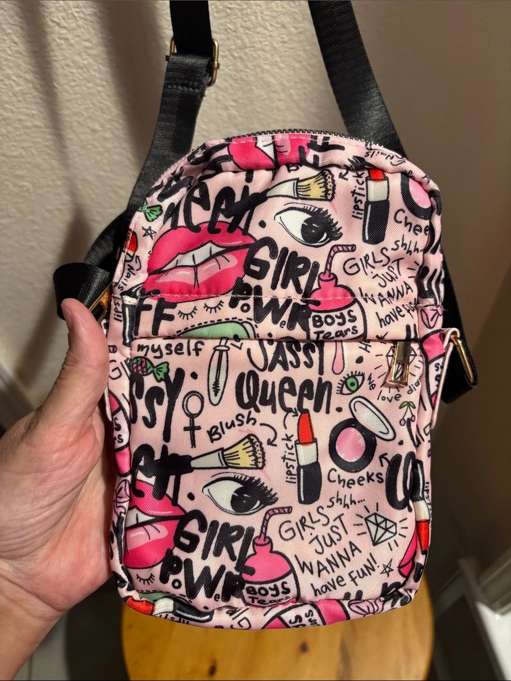 Girl Power Pink Graphic Print Crossbody Bag